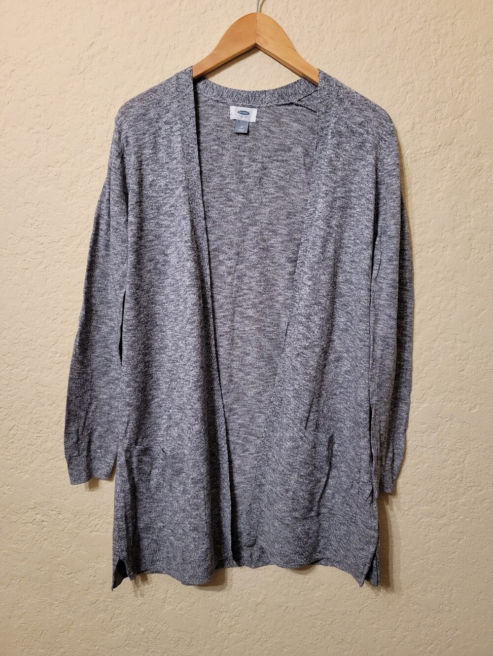 Old Navy Marled Gray Open-Front Longline Cardigan Sweater Pockets Sz M
